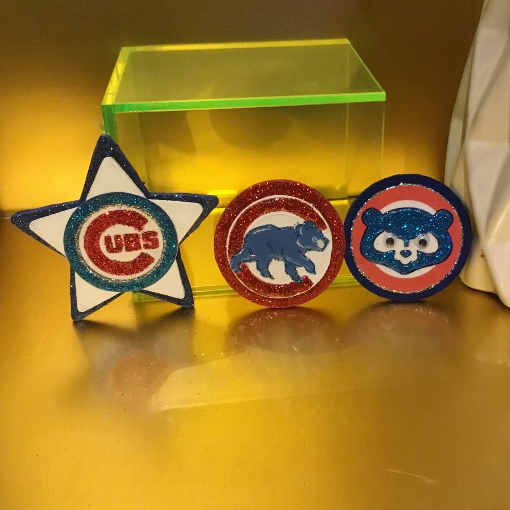 Handcrafted Chicago Cubs Baseball Magnets Set of 3
